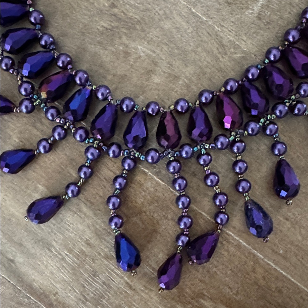 Stunning dark purple holiday prom party pageant formal jewelry necklace